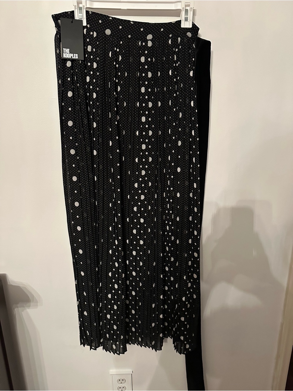 The Kooples Black Pleated Polka Dot Maxi Skirt Velvet Sash Belt Lined 3 Large - Picture 5 of 9